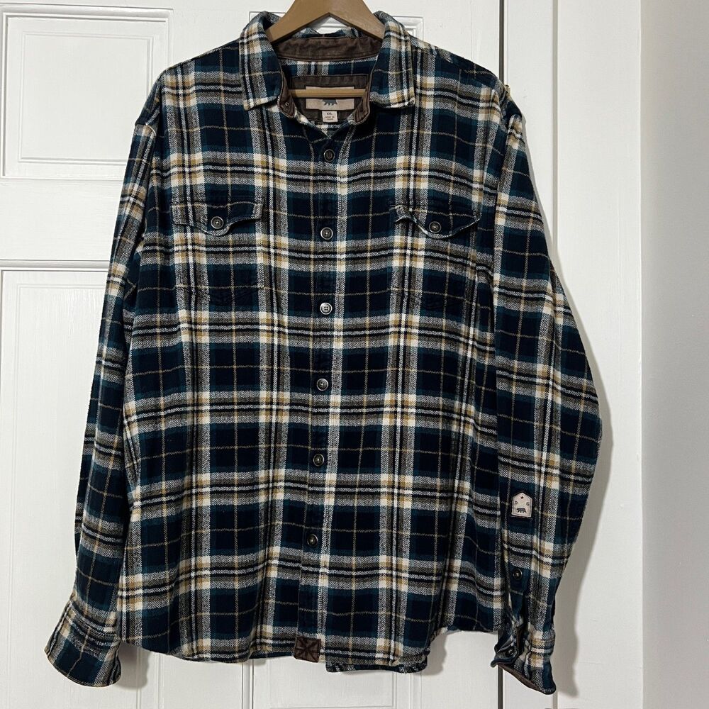 Dakota‎ Grizzly Long Sleeve Blue Green Gold Plaid Flannel XXL Mens 100% Cotton